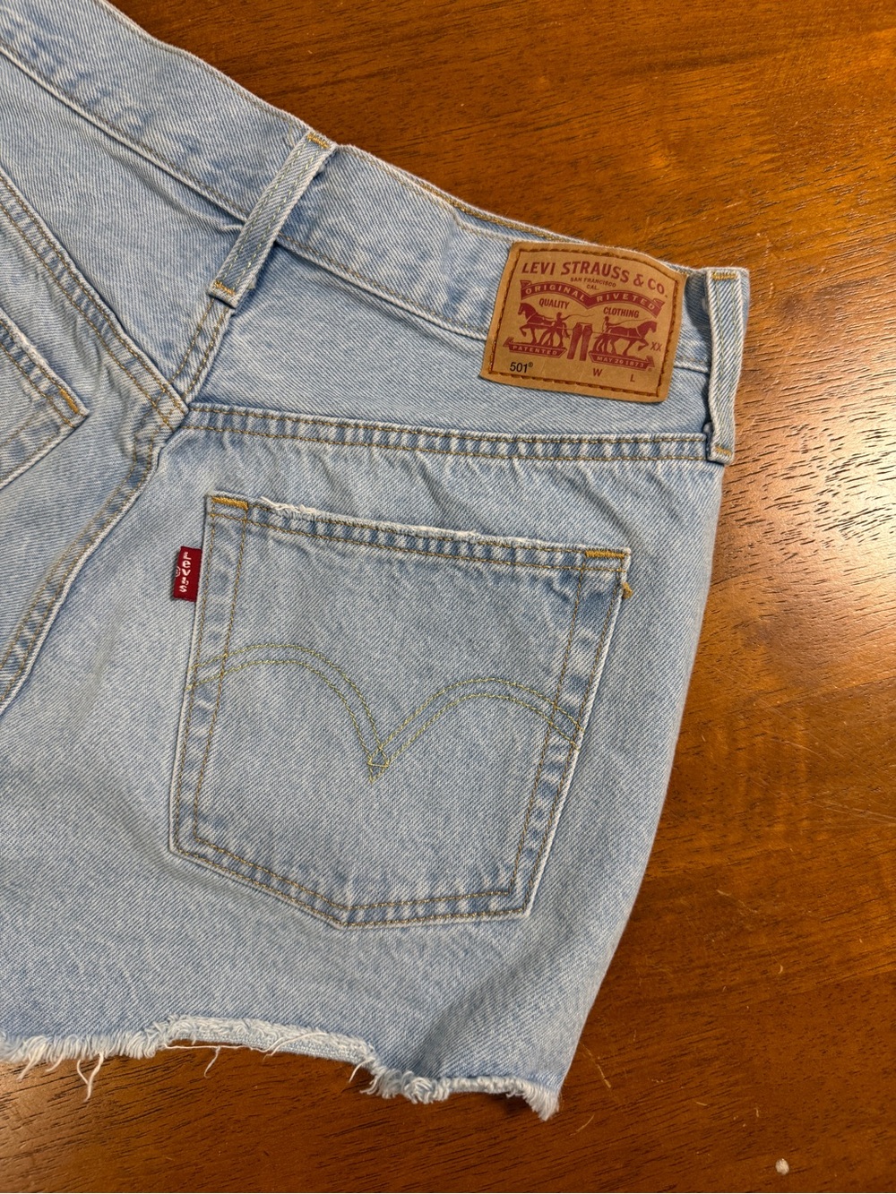 Levi's Light Blue Denim Cutoff Shorts with Leather Patch